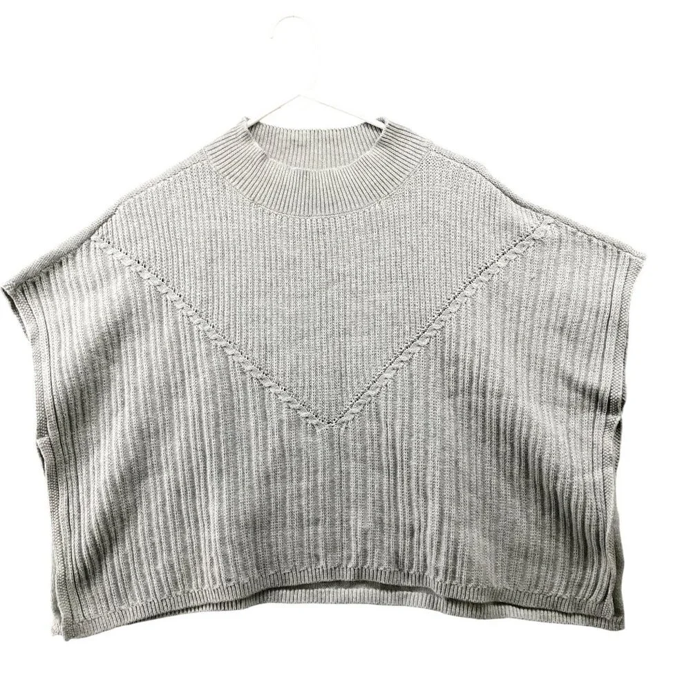 Gap Kids Girls Size 8 (M)‎ Poncho Sweater Cotton Light Gray Pullover Cable